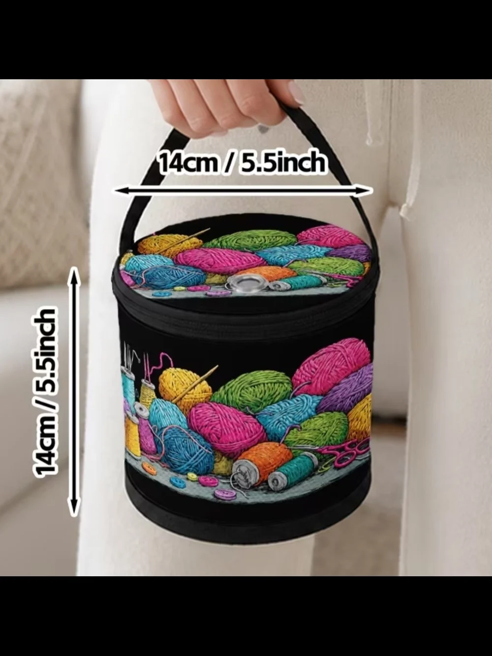 Craft Yarn Storage Tote with Handle - Black Multi-Color